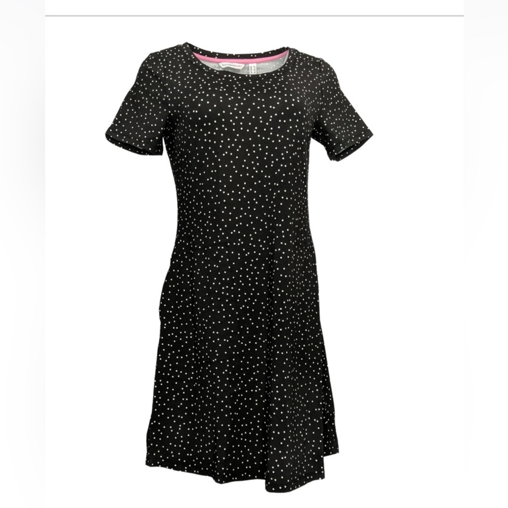 NEW Isaac Mizrahi Live short sleeve swing DRESS w pockets black white dot Large